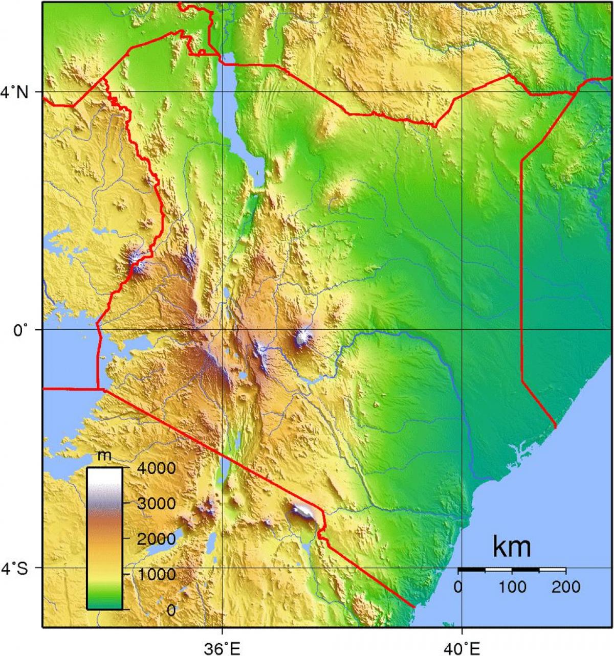 Kenya elevation mapa