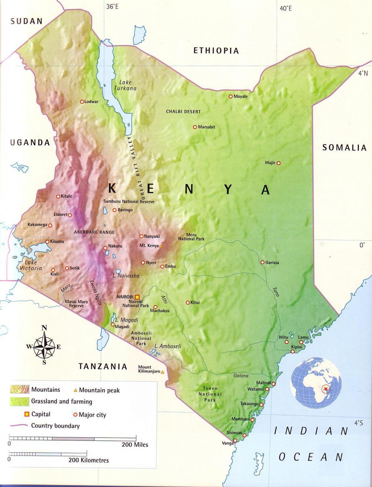 mapa ng Kenya bundok