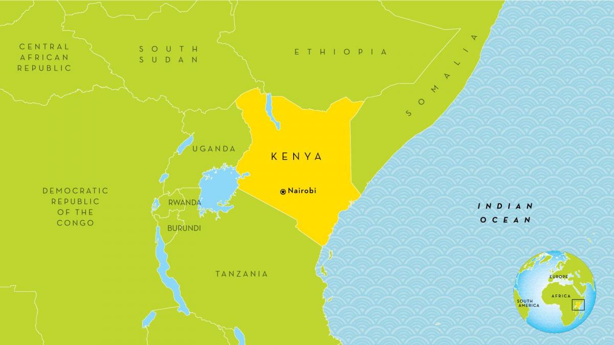 mapa ng Kenya at mga nakapaligid na mga bansa