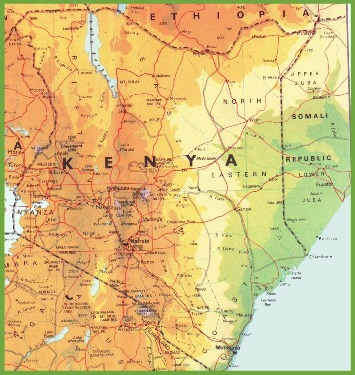 mapa ng Kenya ng pagpapakita ng mga bayan