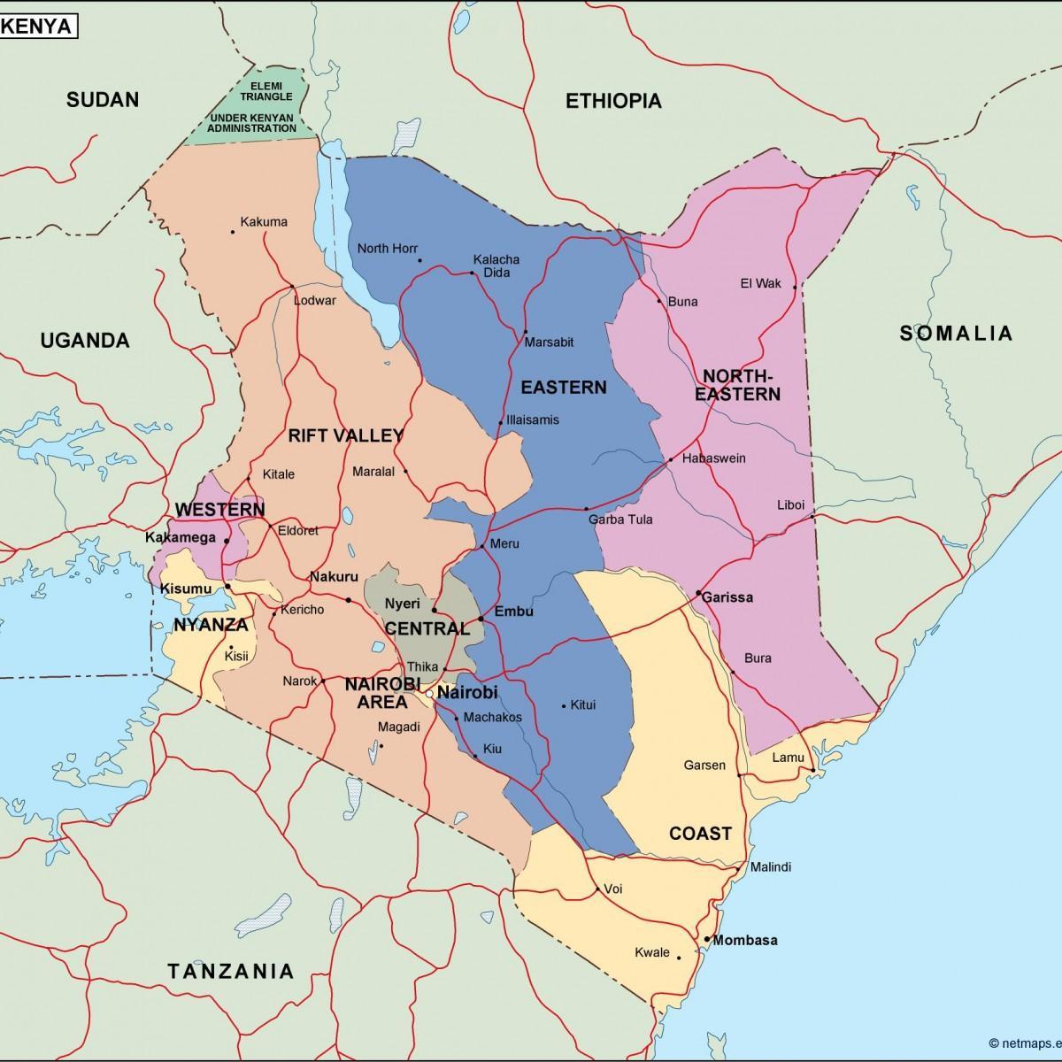 mapa ng Kenya ng pagpapakita ng mga ilog