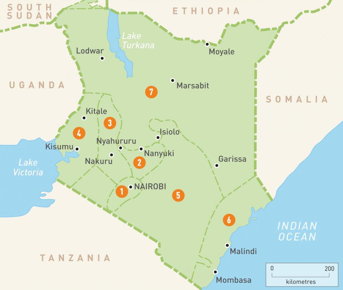 mapa ng Kenya ng pagpapakita ng mga lalawigan