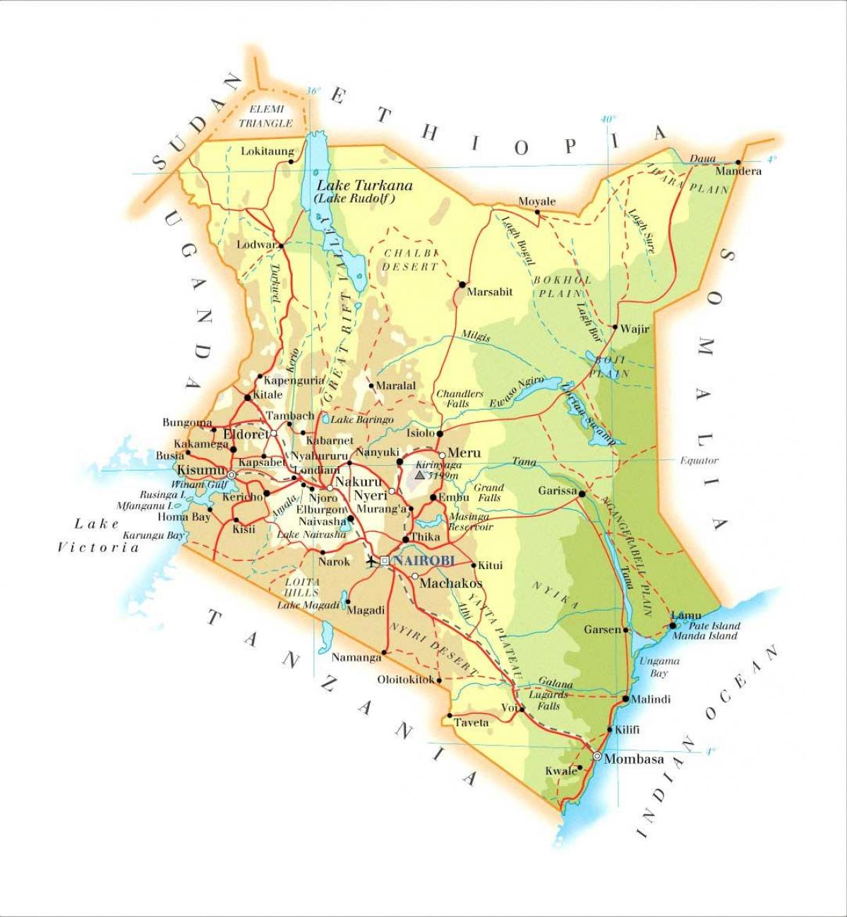 Kenya pisikal na mga tampok ng mapa