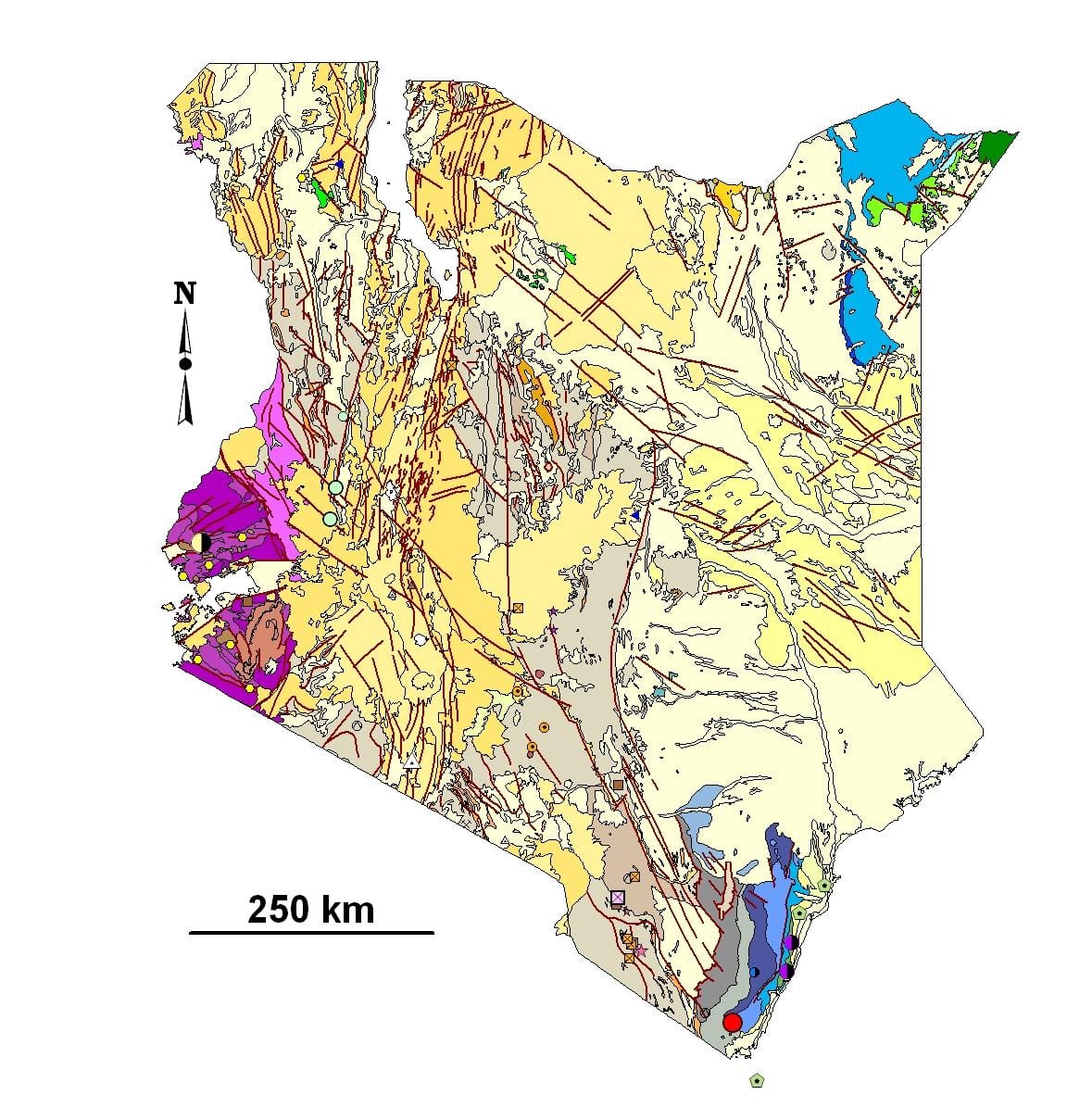 mapa ng Kenya sa mga mapagkukunan ng mineral