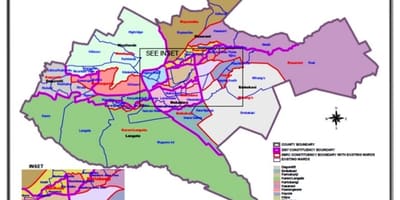 Kenya distrito ng mga botante hangganan sa mapa