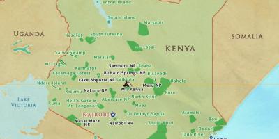 Mapa ng Kenya pambansang parke at taglay