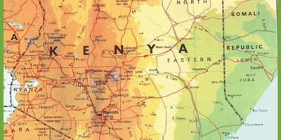 Mapa ng Kenya ng pagpapakita ng mga bayan