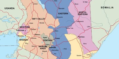 Mapa ng Kenya ng pagpapakita ng mga ilog