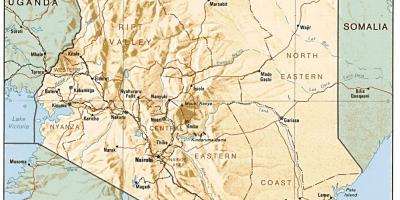 Mapa ng Kenya na nagpapakita ng mga pangunahing bayan